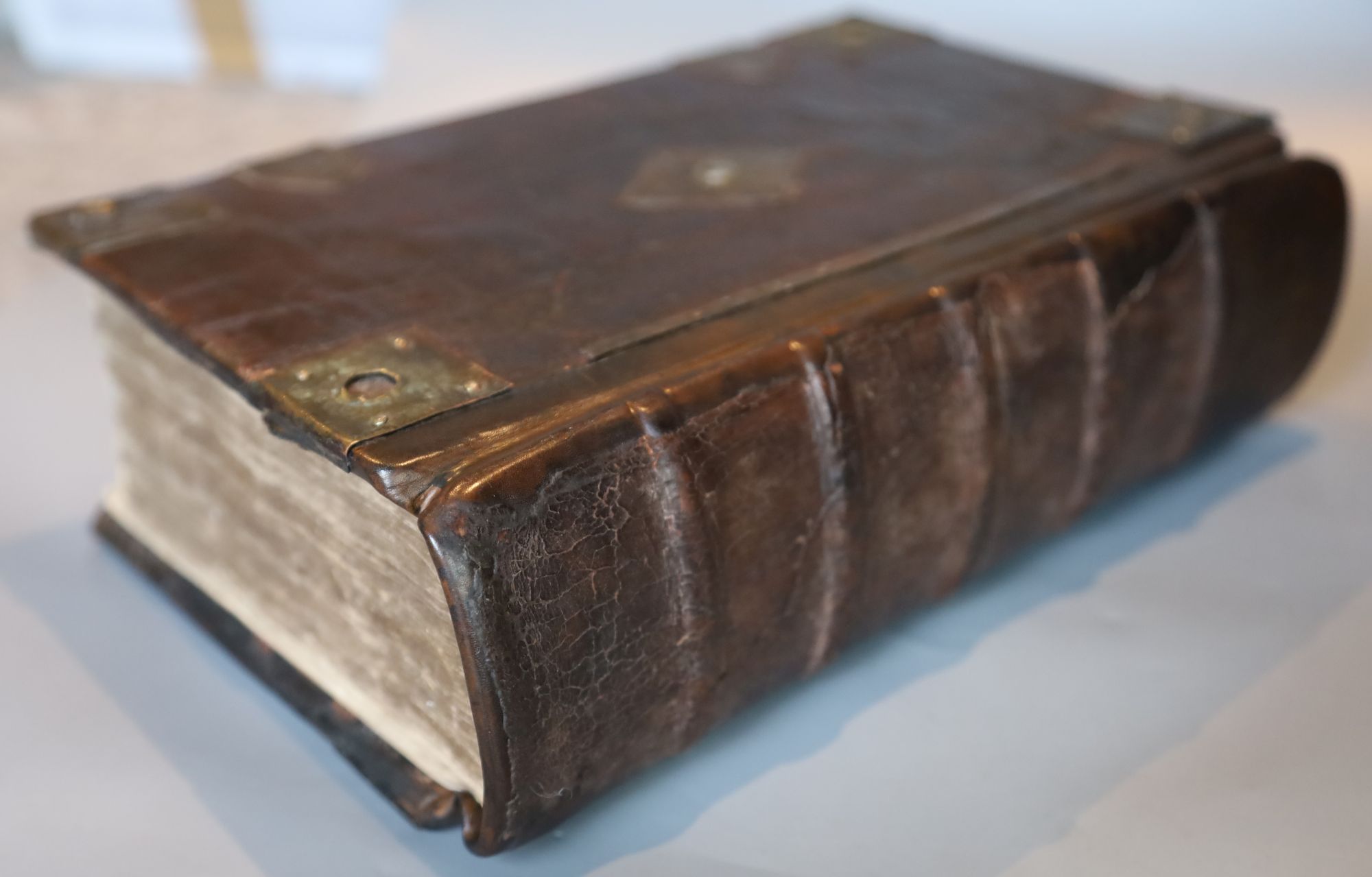 Bible in English (Bishops Bible], 2 works in 1 vol, qto, contemporary calf, rebacked, with brass bound corners and clasps, bound with